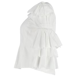 Roseanna-Sea Ruffled Sleeves Top aus weißer Baumwolle-Weiß