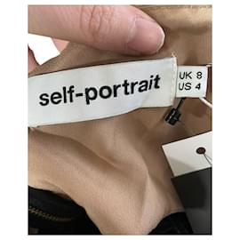 Self portrait-Minivestido de um ombro com sobreposição de renda em poliéster preto-Preto