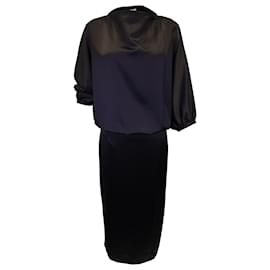 Totême-Totême Draped Midi Dress in Black Satin-Black