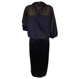 Vestido Midi Drapeado Totême em Cetim Preto Preto