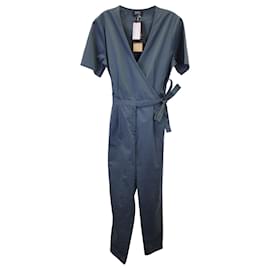 Apc-A.P.C. Short Sleeve Belted Jumpsuit in Blue Cotton-Blue