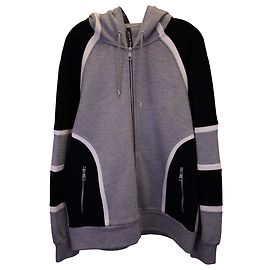 Neil Barrett Sweat à capuche zippé color block sur le devant en coton gris Gris