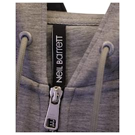 Neil Barrett-Neil Barrett Sweat à capuche zippé color block sur le devant en coton gris-Gris