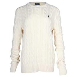 Polo Ralph Lauren-Suéter Polo Ralph Lauren Cable Knit em Algodão Creme-Branco,Cru