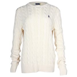 Pull en maille torsadée Polo Ralph Lauren en coton crème Blanc Écru