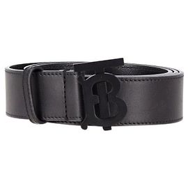 Cinto com fivela monograma Burberry em couro preto Preto