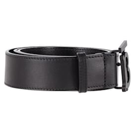 Burberry-Burberry Monogram Buckle Belt in Black Leather-Black