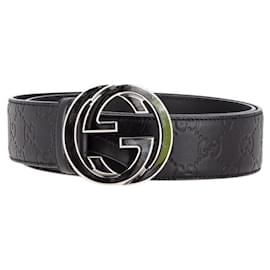 Gucci-Gucci Interlocking GG Guccissima Belt in Black Leather-Black