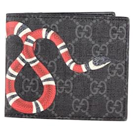 Gucci-Portafoglio Gucci Kingsnake Print GG Supreme in tela nera-Grigio