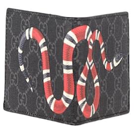 Gucci-Cartera GG Supreme con estampado de serpiente real Gucci en lona negra-Gris