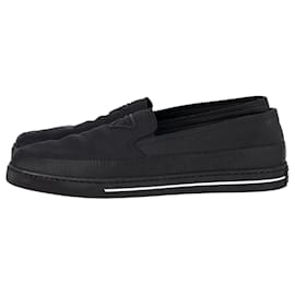 Prada-Prada Triangle Logo Slip-On Loafers in Black Nylon-Black