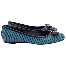 Salvatore Ferragamo-Salvatore Ferragamo Striped Vara Bow Ballet Flats in Multicolor Patent Leather-Multiple colors