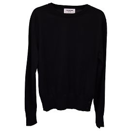 Thom Browne Crew Neck Pullover in Black Merino Wool Black