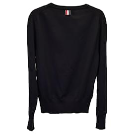 Thom Browne-Thom Browne Jersey con cuello redondo en lana merino negra-Negro