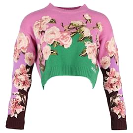 Valentino Garavani-Valentino Flower Collage Cropped Sweater in Multicolor Wool-Other