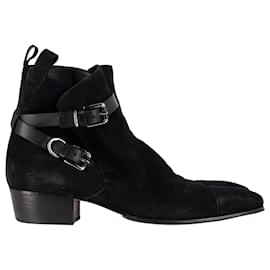 Balmain-Balmain Buckle Detail Ankle Boots in Black Suede-Black