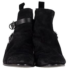 Balmain-Balmain Buckle Detail Ankle Boots in Black Suede-Black