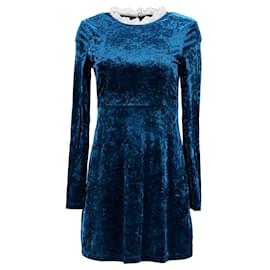 Maje-Maje Randy Crushed-Velvet Mini Dress in Turquoise Polyester-Other