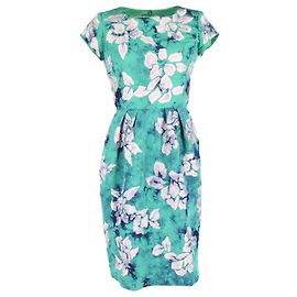Oscar De La Renta Robe jupe crayon florale en coton bleu sarcelle Autre Vert