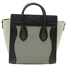 Céline-Celine Nano Luggage Tote Bag in Green and Black Calfskin Leather-Green