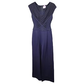 Herve Leger Mono a rayas con cuello en V en rayón azul marino Azul Azul marino