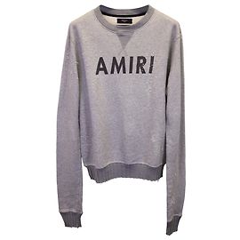 Amiri Distressed Logo Sweater aus grauer Baumwolle Grau
