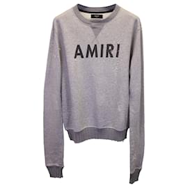 Amiri-Amiri Distressed Logo Sweater aus grauer Baumwolle-Grau