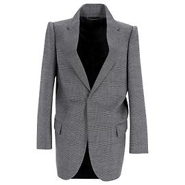 Balenciaga Suspended Shoulder Glen Plaid Jacket in Grey Wool Grey