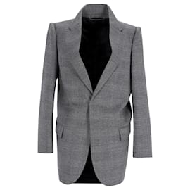 Balenciaga-Balenciaga Suspended Shoulder Glen Plaid Jacket in Grey Wool-Grey