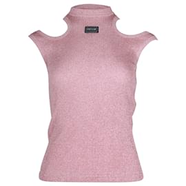 Versace Jeans Couture-Versace Jeans Couture Blusa de malha brilhante sem mangas em viscose rosa-Rosa