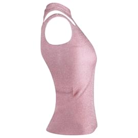 Versace Jeans Couture-Versace Jeans Couture Top senza maniche in maglia scintillante in viscosa rosa-Rosa