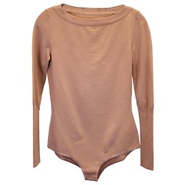 Alaïa Alaia Bodysuit mit U-Boot-Ausschnitt aus Nude-Wolle Braun Fleisch