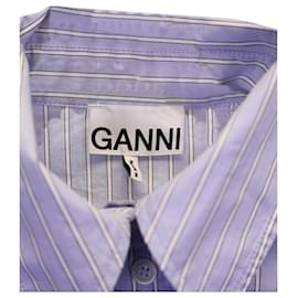 Ganni-Ganni Puff Sleeve Striped Mini Shirt Dress in Light Blue Cotton-Blue,Light blue