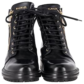 Balmain-Balmain Army Ranger Zip Boots in Black Calfskin Leather-Black