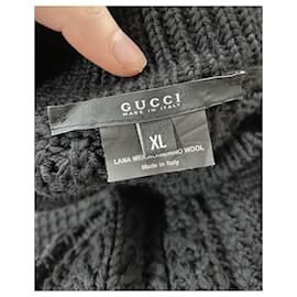 Gucci-Suéter Gucci Cable Knit em Lã Merino Preta-Preto