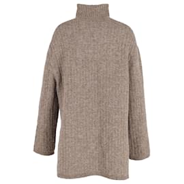 Nanushka-Nanushka Turtleneck Quarter-Zip Long Sweater in Brown Wool-Brown