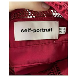 Self portrait-Vestido midi de renda floral blush autorretrato em poliéster vermelho-Vermelho