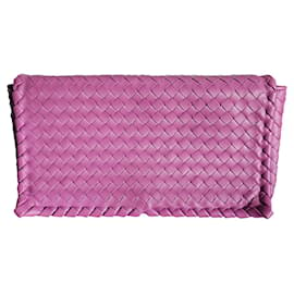 Bottega Veneta-Bottega Veneta Dahila Clutch Crossbody Bag in Pink Intrecciato Leather-Pink