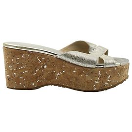 Jimmy Choo Sandales à plateforme compensée Prima Cork en cuir argenté Argenté Métallisé