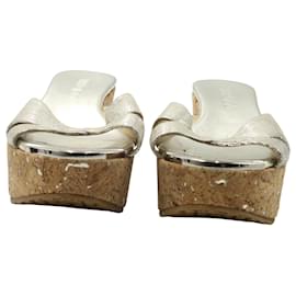 Jimmy Choo-Jimmy Choo Prima Plateau-Sandalen mit Keilabsatz aus Kork in silbernem Leder-Silber,Metallisch