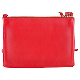 Céline-Celine Small Trio Bag in Red Lambskin Leather-Red