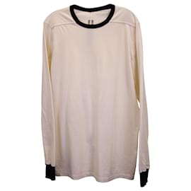 Rick Owens-Rick Owens Jersey con cuello redondo y ribetes en contraste en algodón beige-Beige