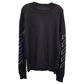 Off White Off-White Pull à col rond en maille Diag Outline en coton noir Noir