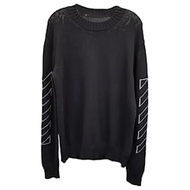 Off White-Off-White Diag Outline Knit Crewneck Sweater in Black Cotton-Black