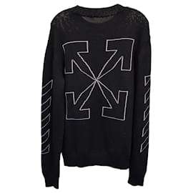 Off White-Off-White Diag Outline Knit Crewneck Sweater in Black Cotton-Black