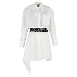 Vestido camisa JW Anderson com inserção de renda em algodão branco Branco