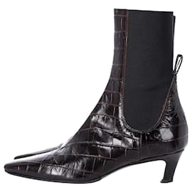Totême-Totême Croc-Effect Ankle Boots in Brown Leather-Brown