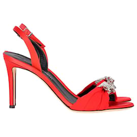 Giuseppe Zanotti-Giuseppe Zanotti Crystal-Embellished Open-Toe Sandals in Red Satin-Red