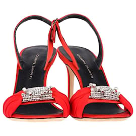 Giuseppe Zanotti-Giuseppe Zanotti Crystal-Embellished Open-Toe Sandals in Red Satin-Red