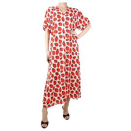 Marimekko Rotes Maxikleid mit Erdbeer-Print – Größe M Rot